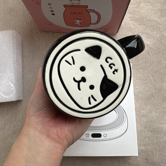 New Cute Cat Coffee Mug, Spoon, Warmer Set - Picture 2 of 6